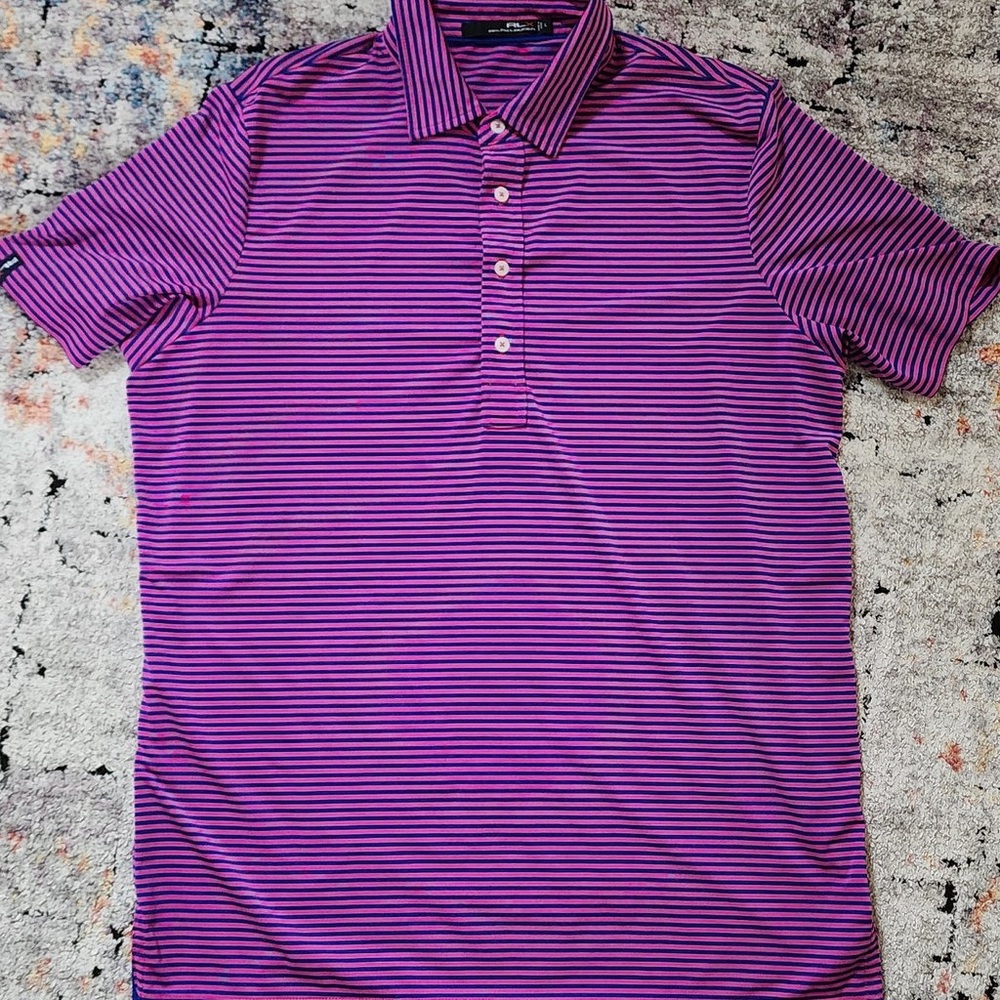 RLX Ralph Lauren X Series Golf Polo Pink Blue Striped Performance Shirt Men’s M - Picture 12 of 16